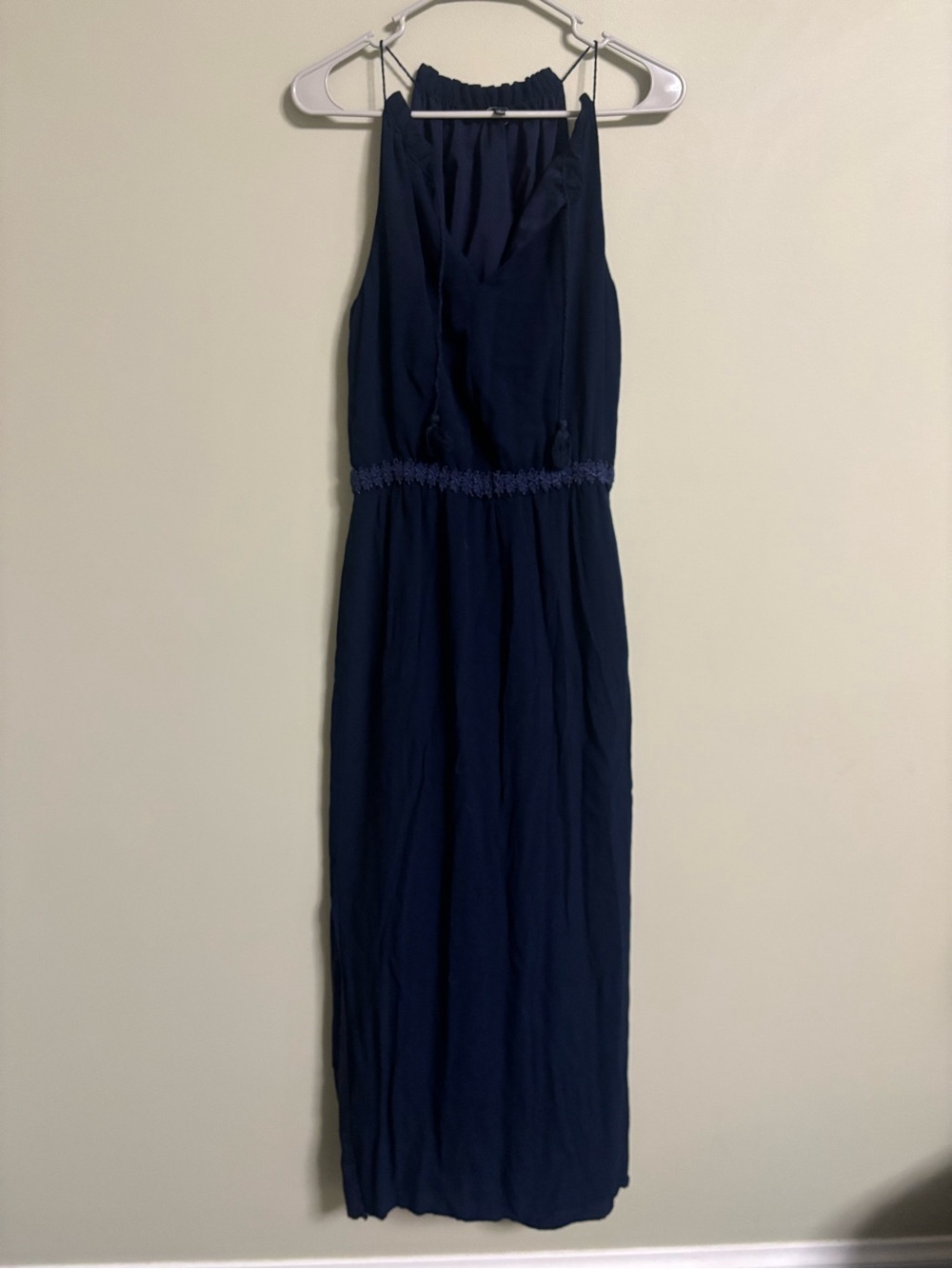 Madewell Tassel-Tie Maxi Dress Size 6 Small Navy Blue Sleeveless Effortless Chic